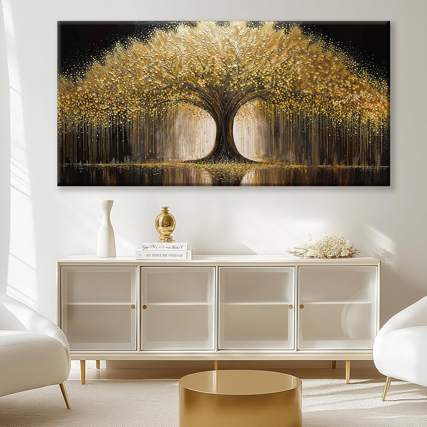 Large Golden Tree Of Life Wall Art Decor Modern Ready To Hang Room Wall Decor Large Wall Art For Living Room Kitchen Office Bedroom Canvas Prints Decor 29x58 Inch