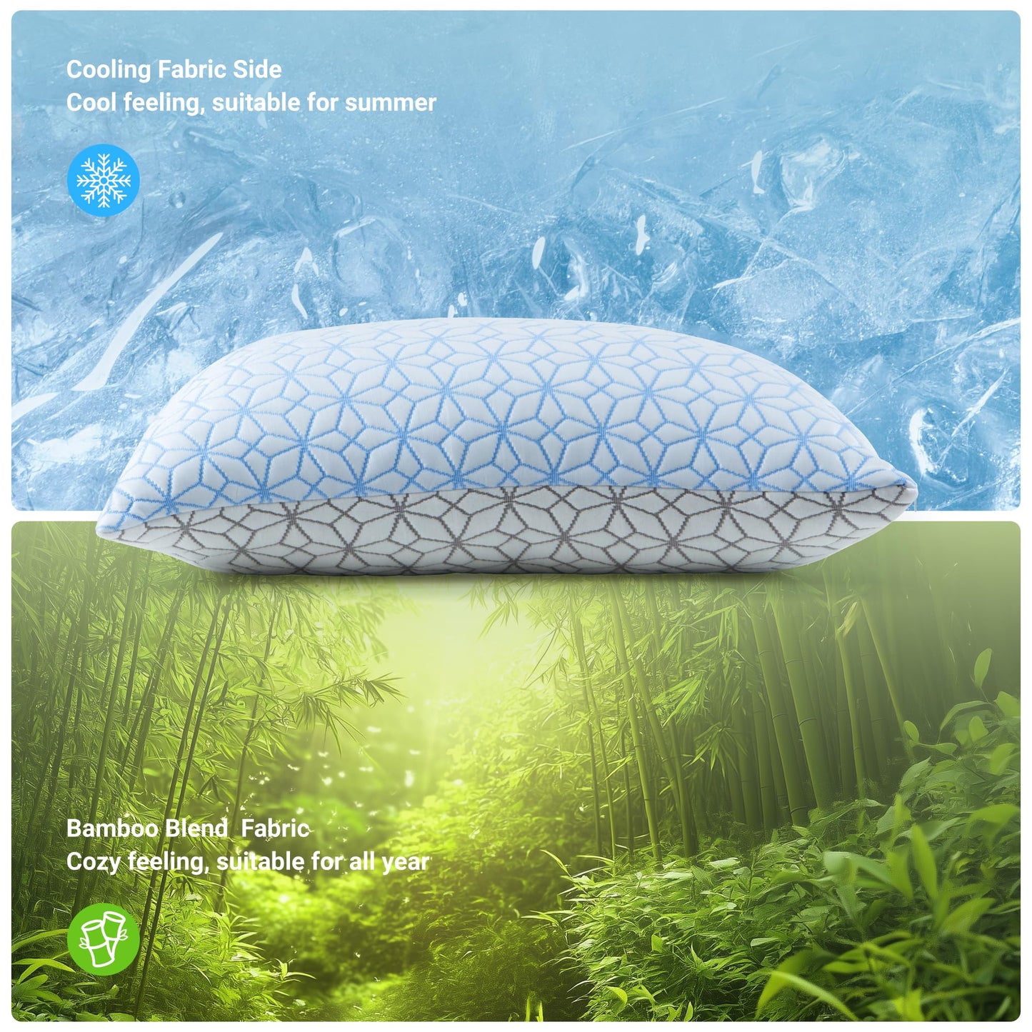 Bed Pillows Queen Size Set of 2,Cooling Pillow Memory Foam Pilows 2 Pack, Adjustable Foam Sleeping Pillows with Washble Pillowcase for Side Back Stomach Sleepers