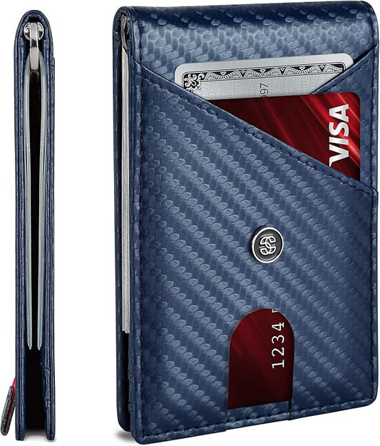 Suavell Slim Wallets for Men. RFID Money Clip Wallet, Slim Wallet, Thin Front Pocket Credit Card Wallet, Minimalist Bifold (Royal Blue Pilot)