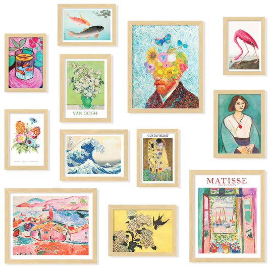 97 Decor Eclectic FRAMED Wall Art Set - Colorful Eclectic Decor, Retro Colorful Wall Art Prints, Trendy Maximalist Decoration Aesthetic Pictures Gallery Wall Prints, Famous Artist Posters For Bedroom (BEIGE FRAME)