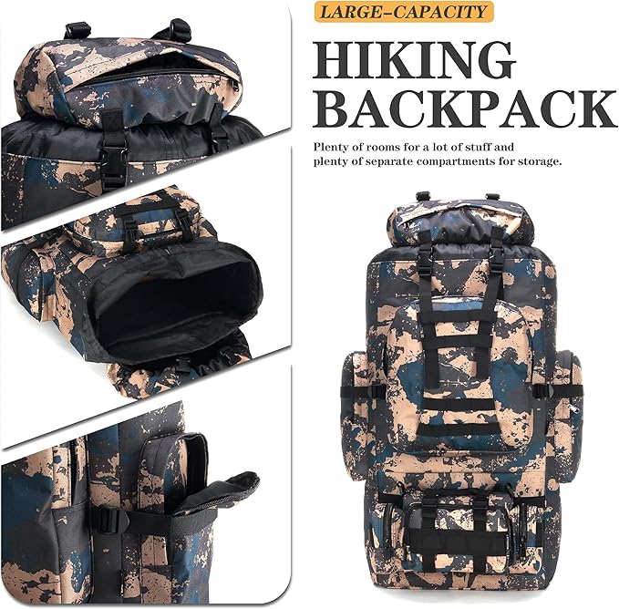 HongXingHai 100L Camping Hiking Backpack,Molle military Tactical rucksack backpack,Waterproof Lightweight Hiking Backpack (BlueCp)