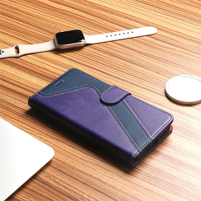 CIVICASE for iPhone 17 Air Wallet Case,PU Leather Flip Case RFID Blocking Credit Card Holder Folio Magnetic Stand TPU Shockproof Cover Compatible with iPhone 17 Air, Purple Blue