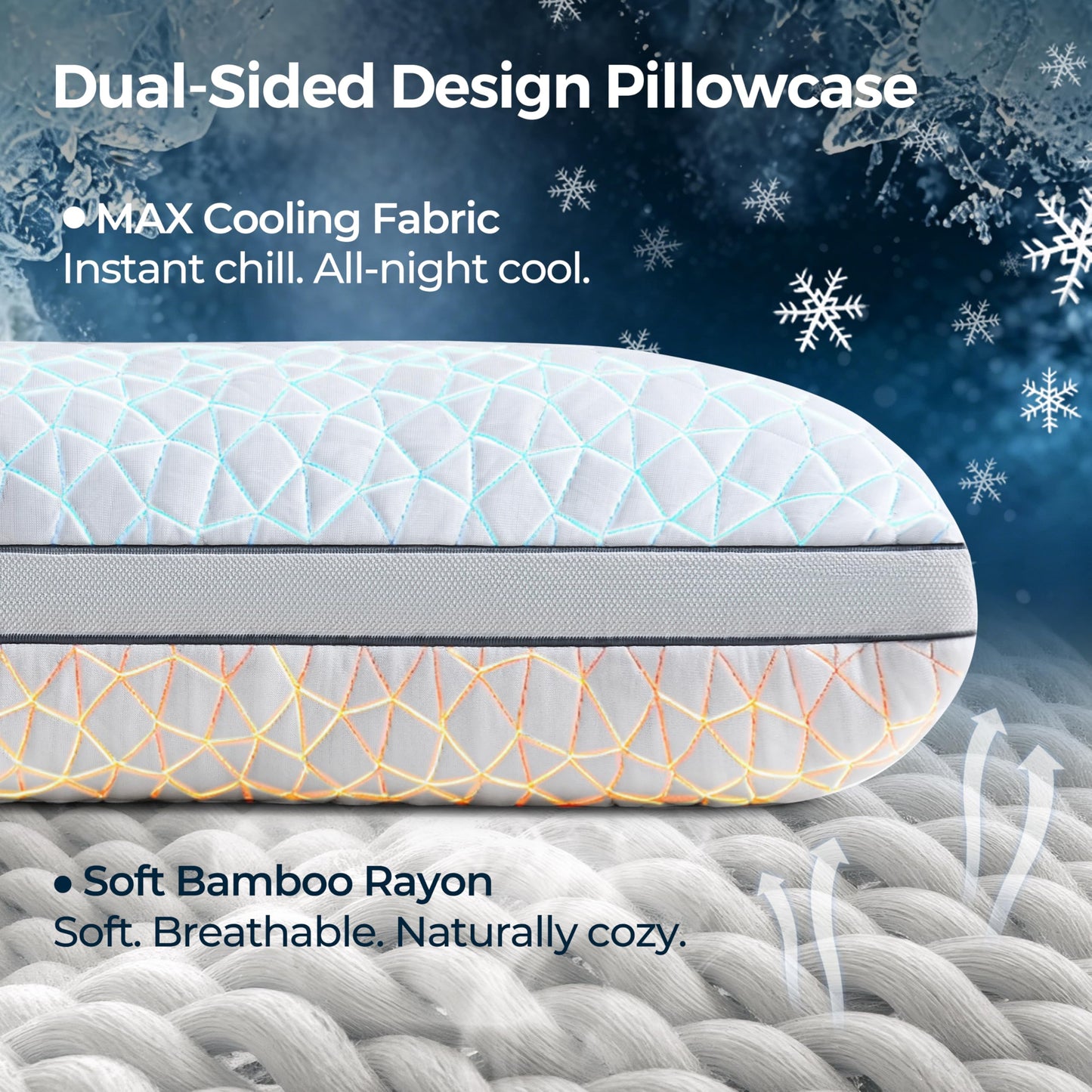 Cooling Pillow with Shredded Memory Foam for Sleeping, 20x30 Adjustable Bed Pillow with Cool & Bamboo-Derived Rayon Side, Firm Pillow with Cooling Gel for Hot, Back, Stomach or Side Sleeper (Queen)