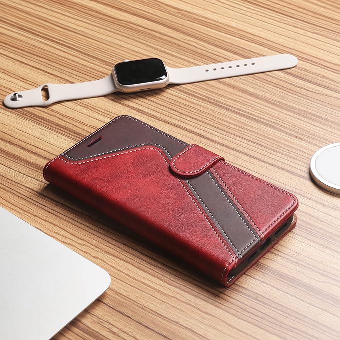 CIVICASE for iPhone 16E/SE4 2025 Wallet Case,PU Leather Flip Case RFID Blocking Credit Card Holder Folio Magnetic Stand TPU Shockproof Cover Compatible with iPhone 16E/SE4, Red Brown