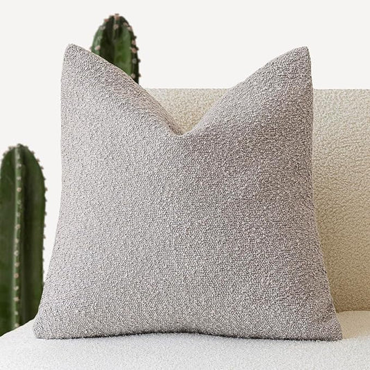 Foindtower Decorative Textured Boucle Throw Pillow Covers Accent Solid Pillow Cases Neutral Soft Cozy Couch Cushion Case for Chair Sofa Bedroom Living Room Home Decor 16x16 Inch,1PC,Neutral Grey