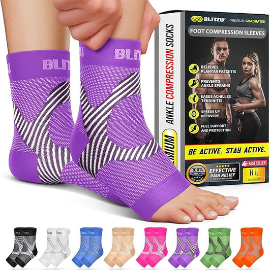 Compression Socks for Plantar Fasciitis, Achilles Tendonitis, Arthritis Relief, Ankle Brace Compression Sleeve with Foot Arch Support, Ankle Wrap for Women, Men, Swelling & Heel Pain Purple XXL