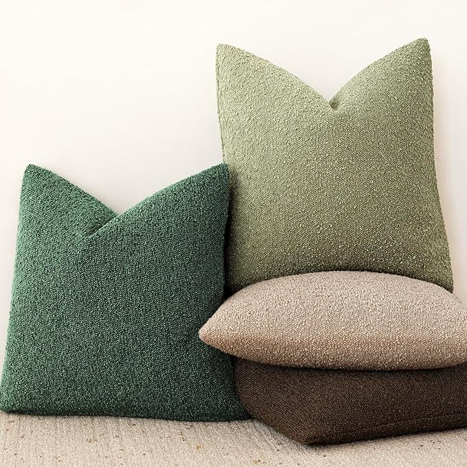 Foindtower Decorative Textured Boucle Throw Pillow Covers Accent Solid Pillow Cases Neutral Soft Cozy Couch Cushion Case for Chair Sofa Bedroom Living Room Home Decor 22x22 Inch,1PC,Pine Green