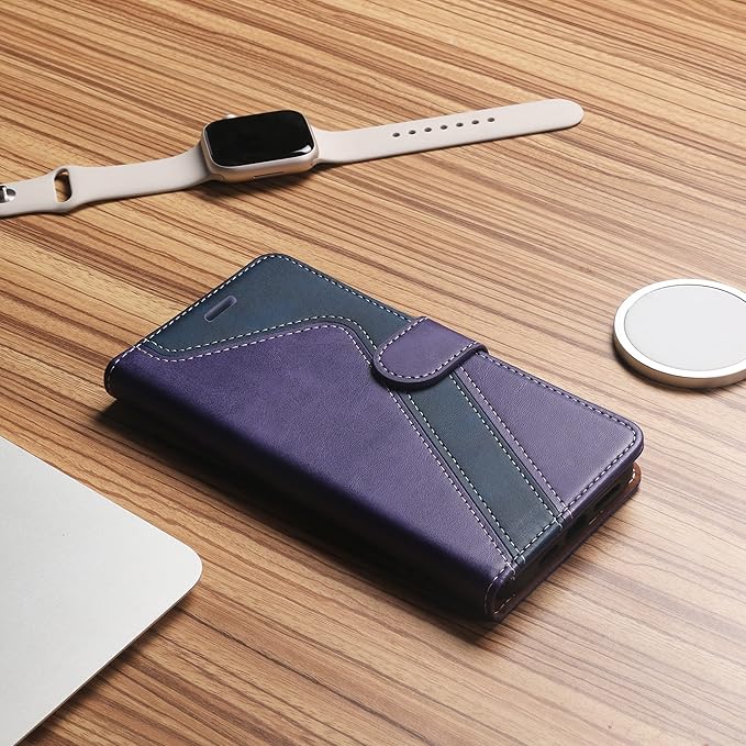 CIVICASE for iPhone 16 Plus Wallet Case,PU Leather Flip Case RFID Blocking Credit Card Holder Folio Magnetic Stand TPU Shockproof Cover Compatible with iPhone 16 Plus, Purple Blue