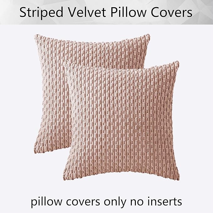 Kevin Textile Valentines Day Corduroy Decorative Throw Pillow Covers 20x20 Inch Pack of 2 Soft Boho Striped Pillow Covers Modern Home Decor Gifts for Spring Sofa Living Room Couch Bed Light Pink