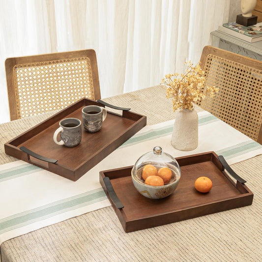 Ellementry Wooden Serving Tray Set – Decorative Tray for Coffee Table, Kitchen & Dining, Serving Platters, Breakfast & Snack Tray