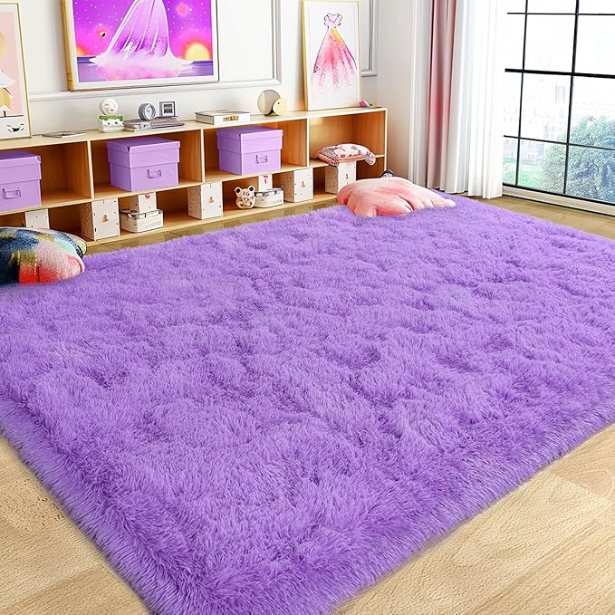 Super Fluffy Rug for Bedroom, 4x6 Shag Fuzzy Area Rug for Living Room Bedroom, Plush Soft Carpet for Girls Boys Kids, Non Slip Throw Rugs for Dorm, Modern Home Decor Aesthetic, Purple