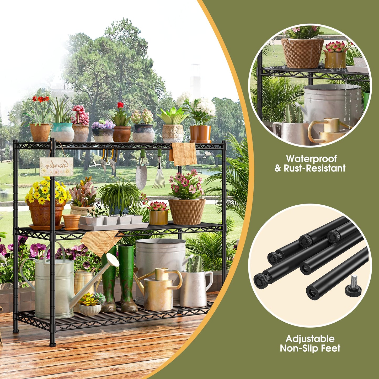 DurayLoly 35.6" W Storage Shelves, 3 Tier Adjustable Metal Shelving Unit Heavy Duty Steel Wire Rack for Kitchen,Laundry,Pantry,Office,Garage, Closet,Black(35.6" Wx14"Dx35.6"H)