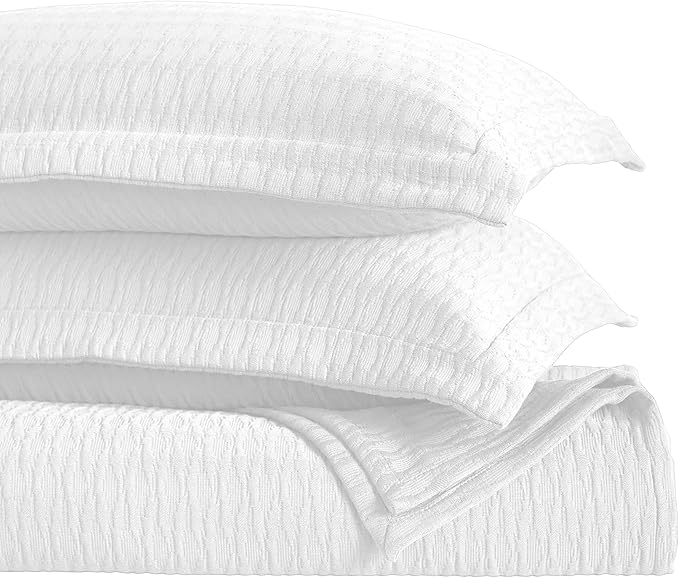 Superior 3 Piece Cotton Bedspread Set, Home Bed Decor, Decorative Bed Spread, 2 Pillow Shams, Medium Weight Blanket, Matelasse Coverlet, Bedding Essentials, Calvert Collection, King, White
