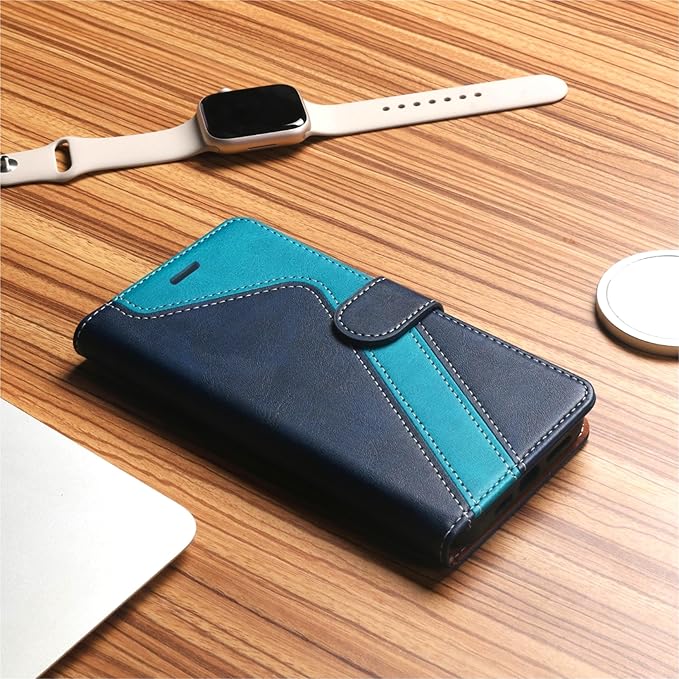 CIVICASE for iPhone 17 Wallet Case,PU Leather Flip Case RFID Blocking Credit Card Holder Folio Magnetic Stand TPU Shockproof Cover Compatible with iPhone 17, Blue Green