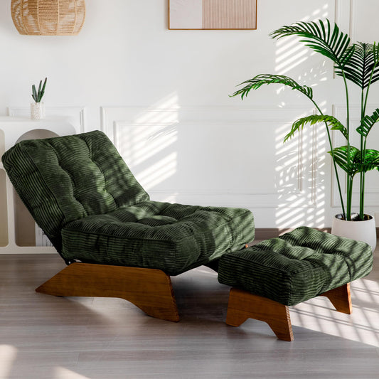 MAXYOYO Accent Chair with Ottoman Adjustable Backrest, Tufted Living Room Chair Upholstered Lounge Chair with Footrest Set, Modern Chair Cozy Reclining Chair for Reading Room, Green