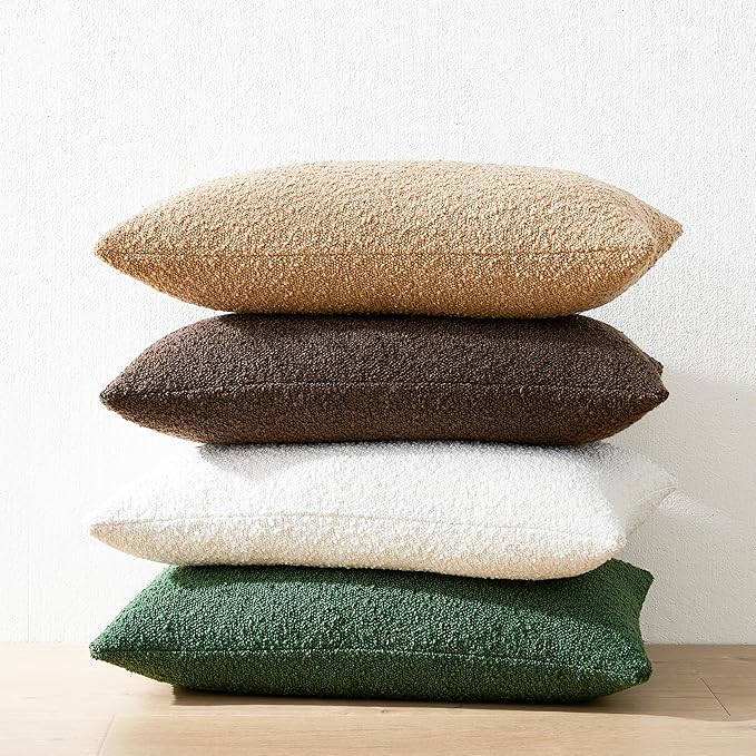 Mixhug Decorative Boucle Throw Pillow Covers, Camel, 12 x 20 Inches, Pack of 2 - Textured Boho Pillow Covers for Couch and Bed