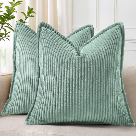 decorUhome Summer Corduroy Teal Euro Sham Throw Pillow Covers 26x26 Set of 2 Decorative Soft Boho Farmhouse Couch Pillow Covers for Living Room Bed Sofa Broadside Striped Pillow Cases