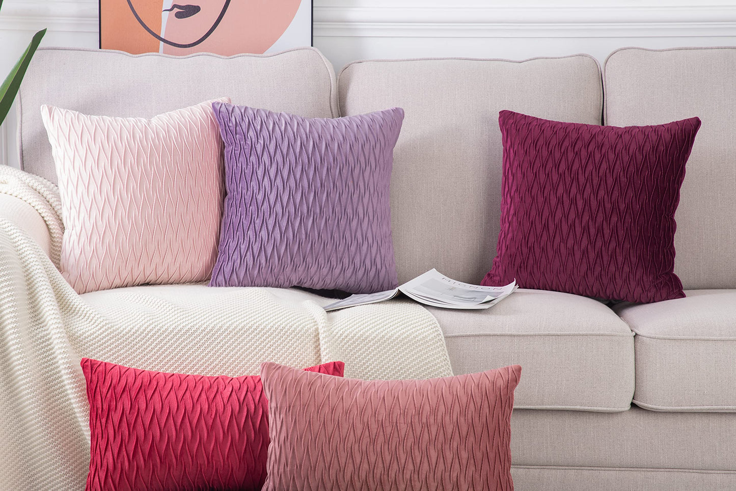 MADIZZ Set of 2 Super Soft Velvet Decorative Throw Pillow Covers 18x18 inch Violet Square with Texture Luxury Style Cushion Case Pillow Shell for Sofa Bedroom