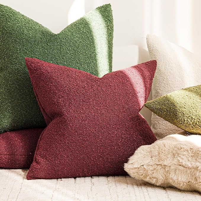 Foindtower Decorative Textured Boucle Throw Pillow Covers Accent Solid Pillow Cases Neutral Soft Cozy Couch Cushion Case for Chair Sofa Bedroom Living Room Home Decor 26 x 26 Inch,Burgundy Red