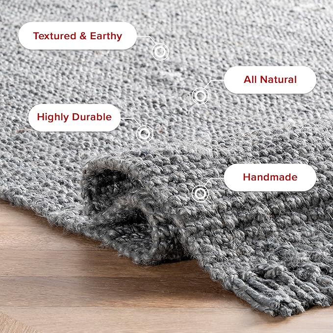 Nuloom Daniela Grey, 2'6" x 12', Handmade, Jute, Tassel, Soft and Textured, High Traffic, Stain Resistant, Easy Clean, Durable Runner for Bedroom, Living Room, Dining Space, Foyer, Entryway