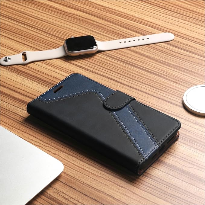 CIVICASE for iPhone 17 Wallet Case,PU Leather Flip Case RFID Blocking Credit Card Holder Folio Magnetic Stand TPU Shockproof Cover Compatible with iPhone 17, Black Blue
