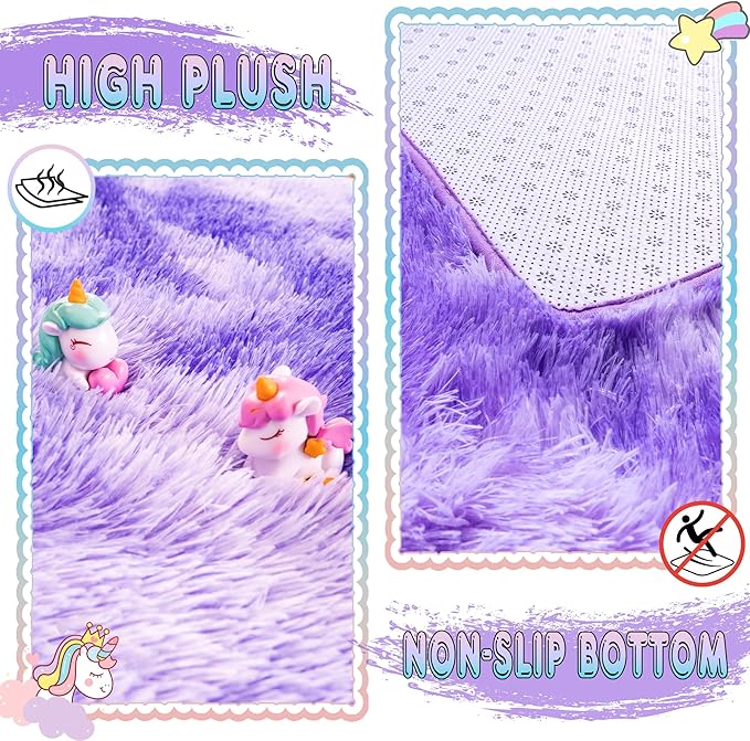 Large 9x12 Area Rug for Living Room, Soft Shag Thick Fluffy Carpet for Bedroom, Plush Fuzzy for Girls Boys Kids Room Non Slip Dorm Home Decor Aesthetic, Tie-Dyed Purple
