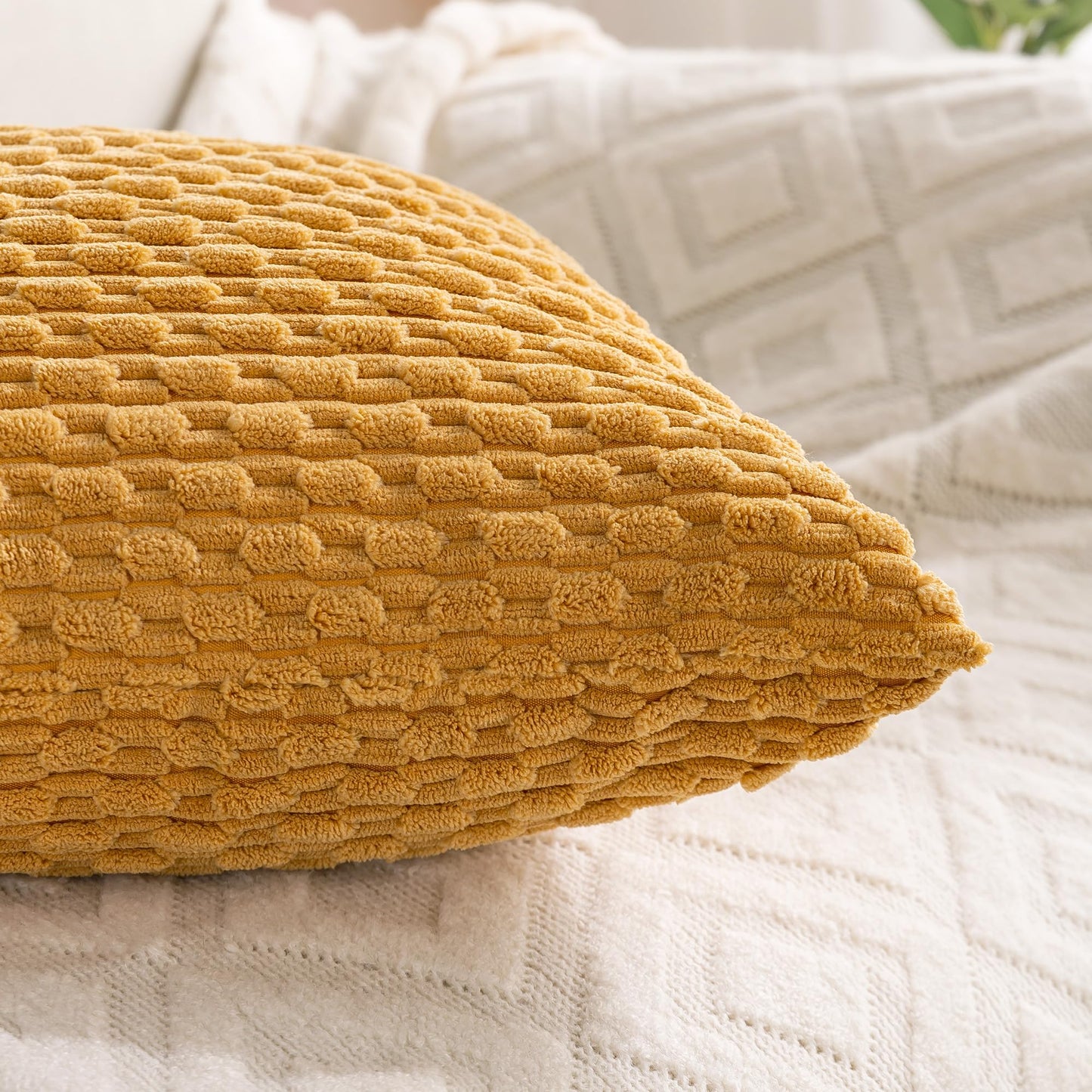 Cozoomy Set of 4 Yellow Rust Aqua Decorative Throw Pillow Covers 20x20 Inch Corduroy Pillow Covers for Bed Couch Sofa Living Room Soft Square Cushion Cases