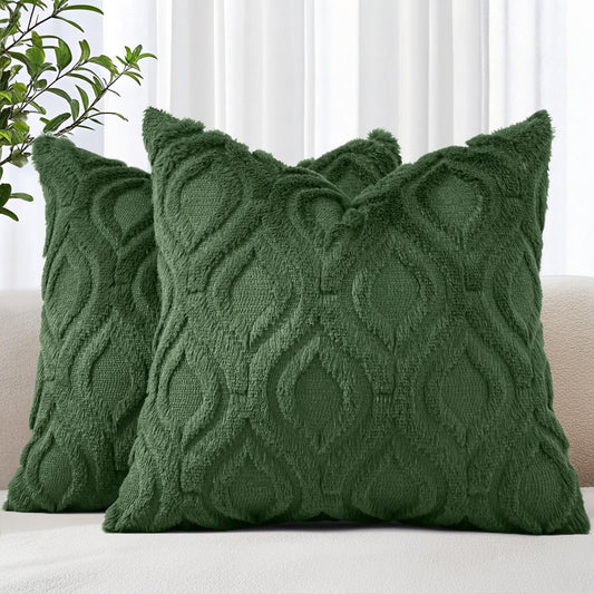 decorUhome Throw Pillow Covers 24x24 Inch Set of 2, Soft Plush Faux Wool Forest Elf Solid Couch Pillow Covers, Accent Euro Sham Farmhouse Neutral Square Pillow Cases for Sofa Bed Living Room