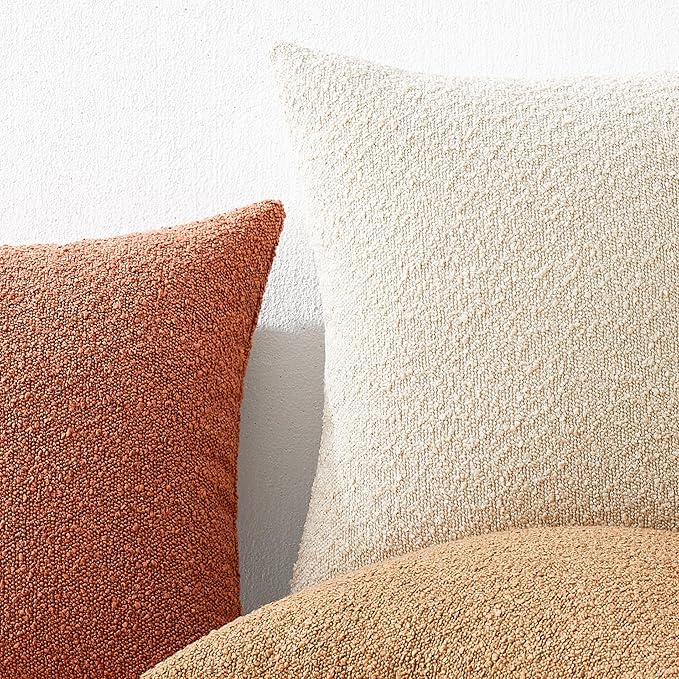 Mixhug Decorative Boucle Throw Pillow Covers, Rust, 18 x 18 Inches, Pack of 2 - Textured Boho Pillow Covers for Couch and Bed