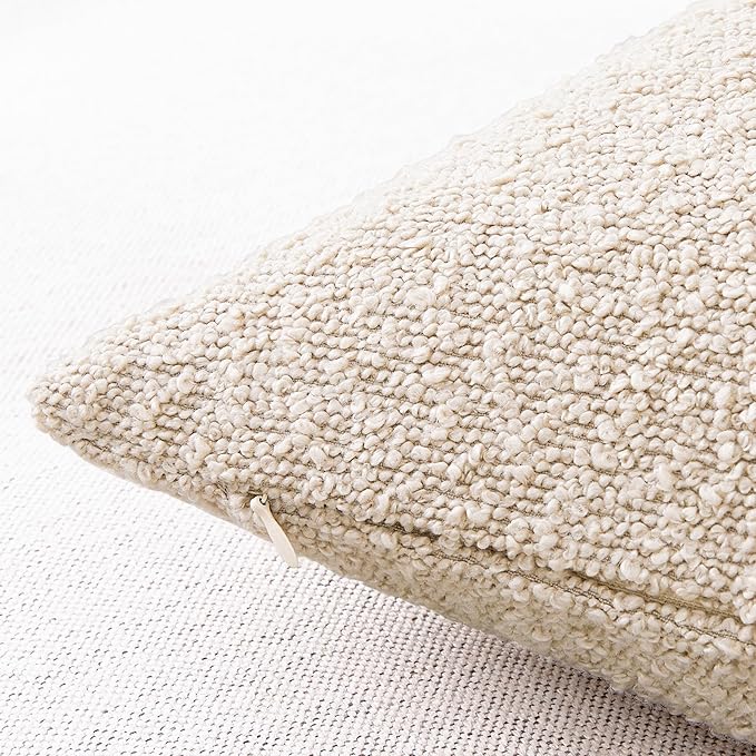 Mixhug Decorative Boucle Throw Pillow Covers, Dark Flax, 18 x 18 Inches, Pack of 2 - Neutral Textured Boho Pillow Covers for Couch and Bed