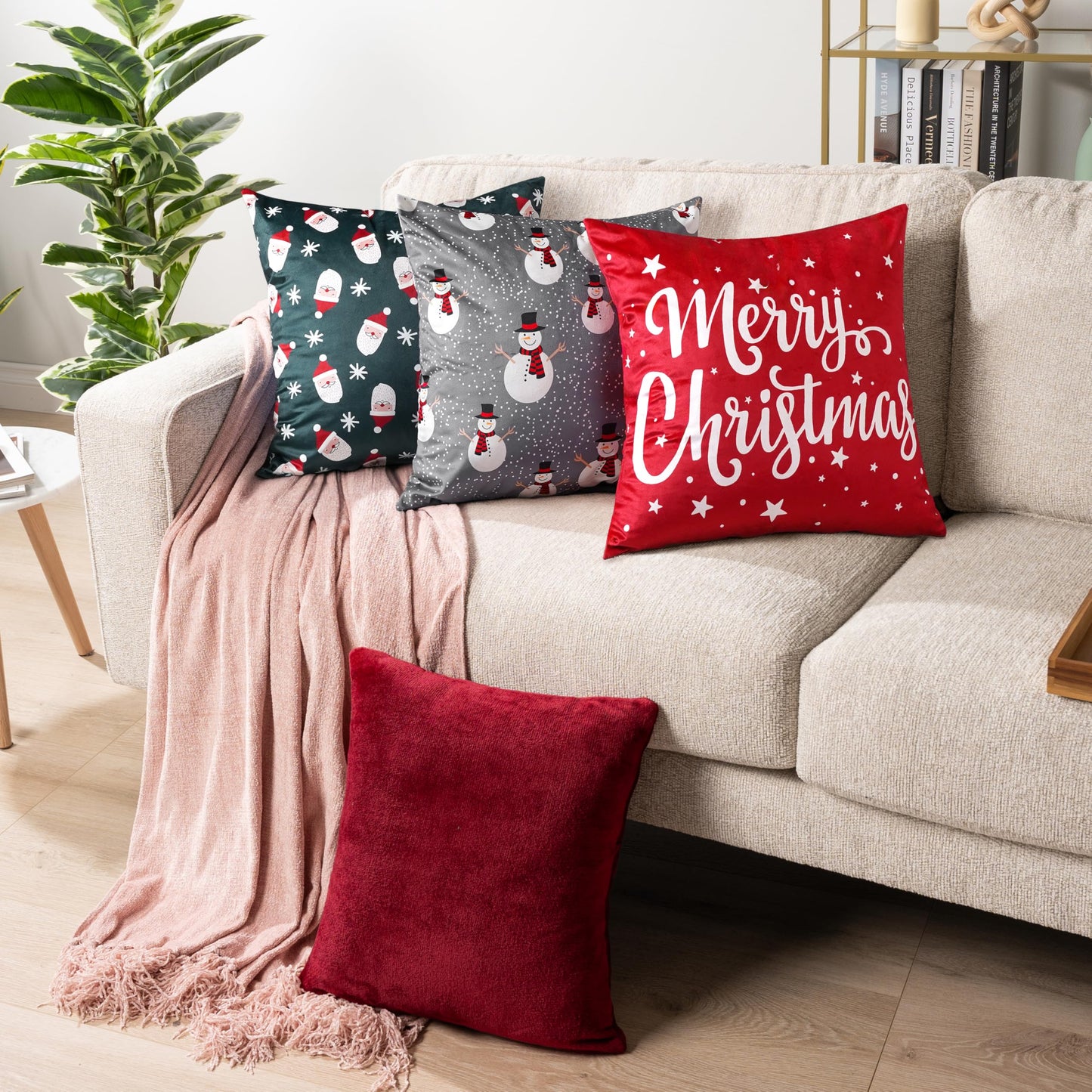 PAVILIA Holiday Throw Pillow Covers 20x20 Set of 2, Decorative Pillow Cases Bed Sofa Couch, Christmas Winter Accent Decor Cushion Bedroom Living Room, Velvet Square Euro Sham Covers, Snowman Gray
