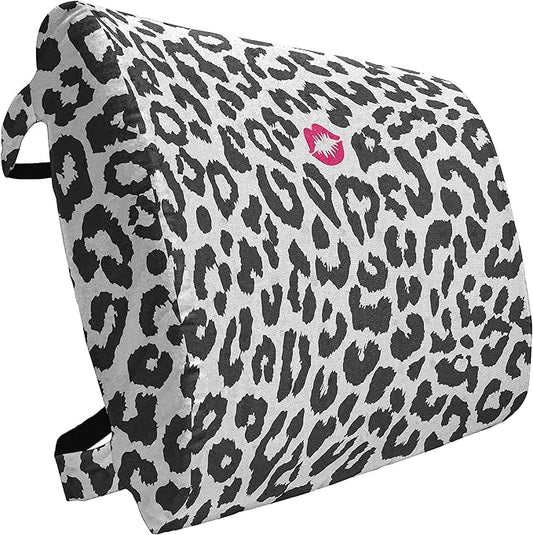 Ambesonne Savannah Lumbar Back Support Pillow, Leopard Cheetah Animal Print Kiss Shape Lipstick Mark Dotted Trend Art, High Density Foam for Office Chairs Car Seats, 14" x 13", Grey Pink