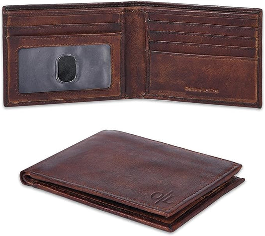Oak Leathers Slim Leather Wallet for Men - RFID Blocking Slim Minimalist Front Pocket - Thin & Stylish with ID Window, Gift For Men (Vintage Brown)