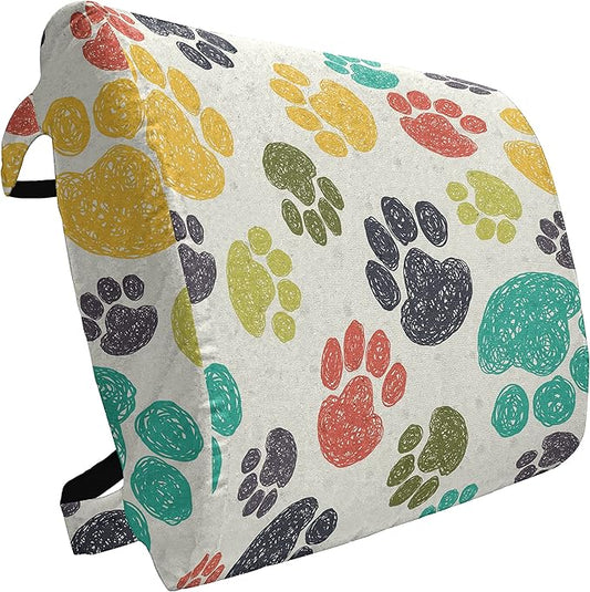 Ambesonne Dog Lover Lumbar Pillow, Hand Drawn Paw Print Doodles Circular Pattern Drawing Style Animal, Soft Back Cushion for Office Chairs with Adjustable Straps, 14" x 13", Charcoal Beige