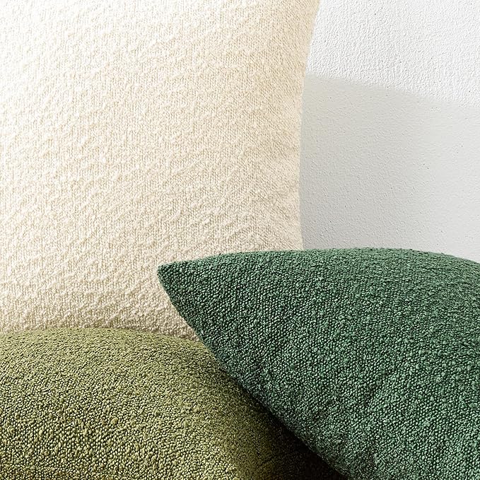 Mixhug Decorative Boucle Throw Pillow Covers, Olive Green, 12 x 20 Inches, Pack of 2 - Textured Boho Pillow Covers for Couch and Bed