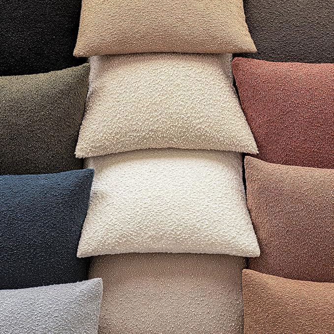 Foindtower Decorative Textured Boucle Throw Pillow Covers Accent Solid Lumbar Pillow Cases Neutral Cozy Couch Cushion Case for Chair Sofa Bedroom Living Room Home Decor 12x20 Inch,1PC,Light Khaki Tan