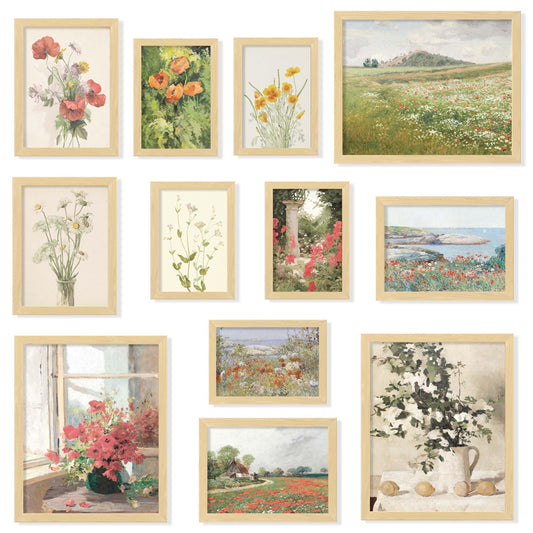 97 Decor Vintage FRAMED Wall Art - Framed Vintage Wall Art Prints, Vintage Posters For Room Aesthetic, Lanscape Prints For Wall Decor, Moody Gallery Wall Pictures Botanical Paintings For Home Bedroom (BEIGE FRAME)
