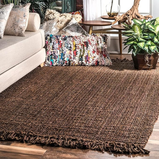 Nuloom Daniela Chocolate, 4' x 6', Handmade, Jute, Tassel, Soft and Textured, High Traffic, Stain Resistant, Easy Clean, Durable Area Rug for Bedroom, Living Room, Dining Space, Foyer, Entryway