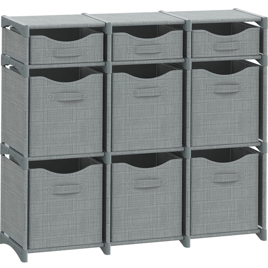 Cube Storage Organizer with 9 Storage Bins Included – Storage Cubes for Home Organization, Toy Storage, Office Storage, Living Room Storage, and General Storage Solution (Grey)