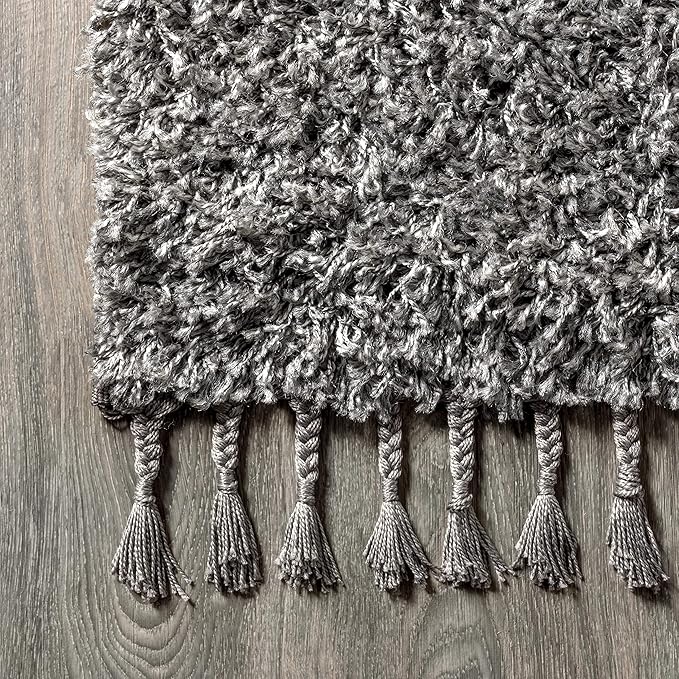 JONATHAN Y Mercer Shag Plush Tassel Charcoal Indoor Area Rug, 5x8, Contemporary, Modern, Easy-Cleaning for Living Room, Bedroom, Kitchen, Pet Friendly, Non-Shedding (MCR100B-5)