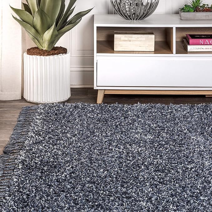 JONATHAN Y Mercer Shag Plush Tassel Denim Blue Indoor Area Rug, 8x10, Contemporary, Modern, Easy-Cleaning for Living Room, Bedroom, Kitchen, Pet Friendly, Non-Shedding (MCR100C-8)