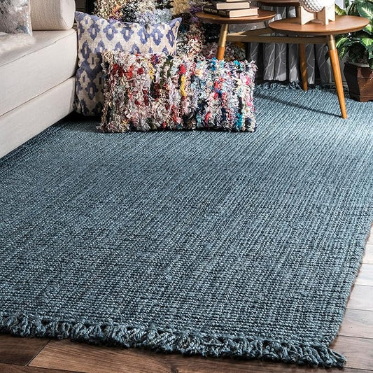 Nuloom Daniela Blue, 7'6" x 9'6", Handmade, Jute, Tassel, Soft and Textured, High Traffic, Stain Resistant, Easy Clean, Durable Area Rug for Bedroom, Living Room, Dining Space, Foyer, Entryway