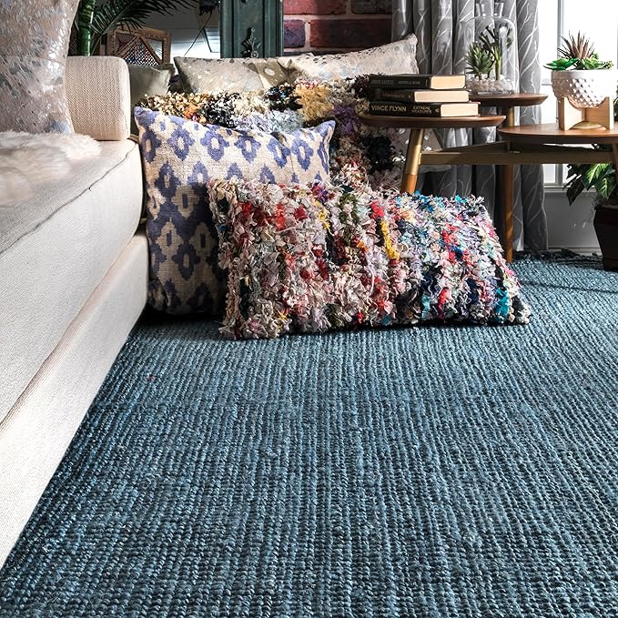 Nuloom Daniela Blue, 2'6" x 12', Handmade, Jute, Tassel, Soft and Textured, High Traffic, Stain Resistant, Easy Clean, Durable Runner for Bedroom, Living Room, Dining Space, Foyer, Entryway