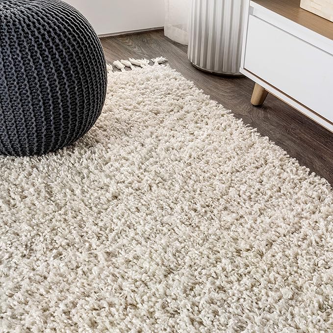 JONATHAN Y Mercer Shag Plush Tassel Cream Indoor Area Rug, 3x5, Contemporary, Modern, Easy-Cleaning for Living Room, Bedroom, Kitchen, Pet Friendly, Non-Shedding (MCR100D-3)