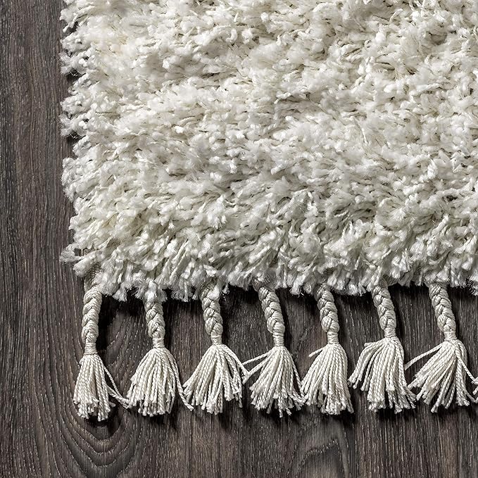 JONATHAN Y Mercer Shag Plush Tassel White Indoor Area Rug, 4x6, Contemporary, Modern, Easy-Cleaning for Living Room, Bedroom, Kitchen, Pet Friendly, Non-Shedding (MCR100A-4)