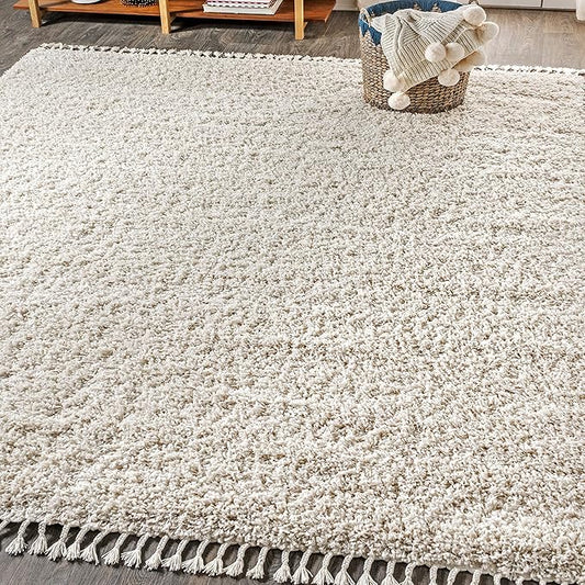 JONATHAN Y Mercer Shag Plush Tassel Cream Indoor Area Rug, 3x5, Contemporary, Modern, Easy-Cleaning for Living Room, Bedroom, Kitchen, Pet Friendly, Non-Shedding (MCR100D-3)