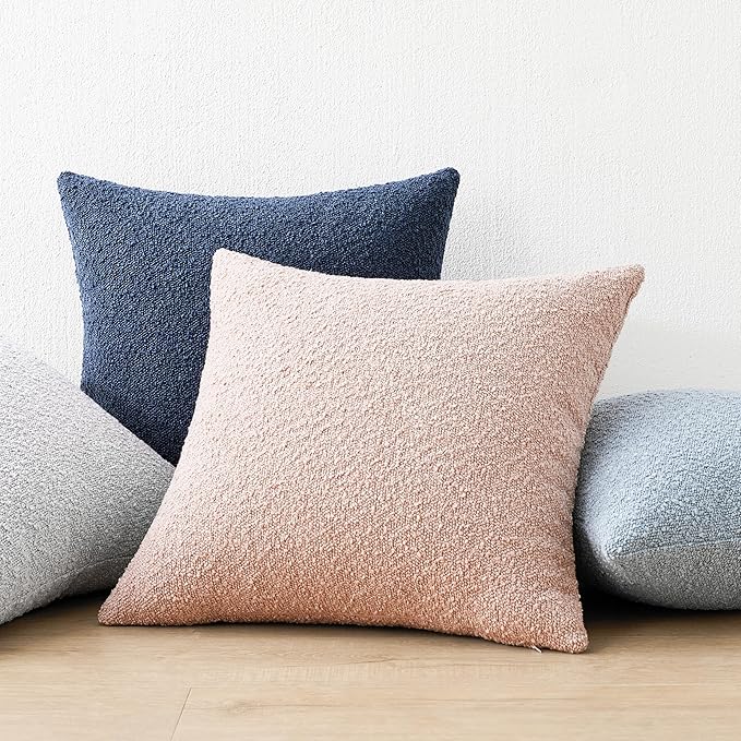Mixhug Decorative Boucle Throw Pillow Covers, Light Gray, 20 x 20 Inches, Pack of 2 - Textured Boho Pillow Covers for Couch and Bed