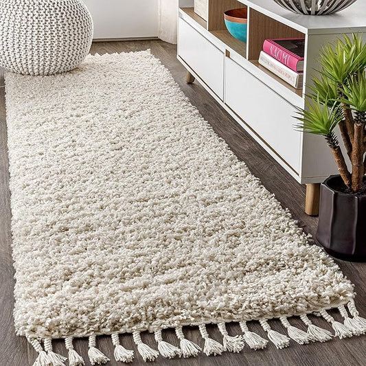 JONATHAN Y Mercer Shag Plush Tassel Cream Runner Rug, 2x8, Contemporary, Modern, Easy-Cleaning for Living Room, Bedroom, Kitchen, Pet Friendly, Non-Shedding (MCR100D-28)