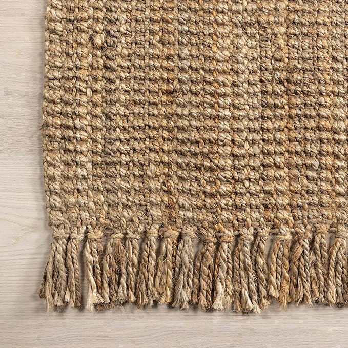 Nuloom Daniela Natural, 4' Square, Handmade, Jute, Tassel, Soft and Textured, High Traffic, Stain Resistant, Easy Clean, Durable Area Rug for Bedroom, Living Room, Dining Space, Foyer, Entryway