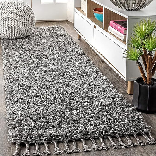 JONATHAN Y Mercer Shag Plush Tassel Charcoal Runner Rug, 2x8, Contemporary, Modern, Easy-Cleaning for Living Room, Bedroom, Kitchen, Pet Friendly, Non-Shedding (MCR100B-28)